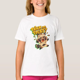 Cute raccoon in mummy costume with Trick or Treat  Tシャツ