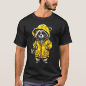 Cute Raccoon in Yellow Rain Jacket Tシャツ (正面)