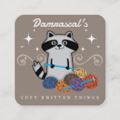 Cute raccoon knitting needles yarn crafts スクエア名刺 (正面)