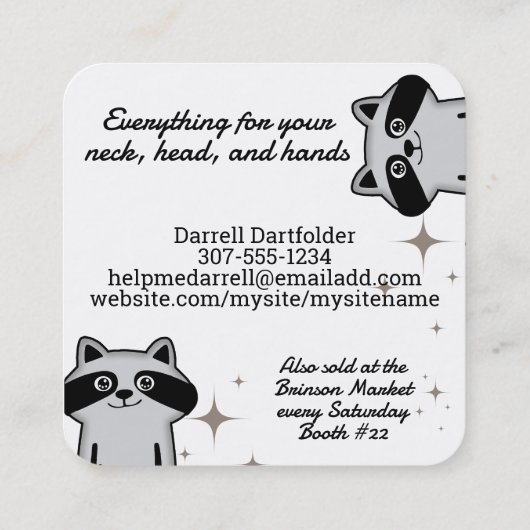 Cute raccoon knitting needles yarn crafts スクエア名刺 (裏面)