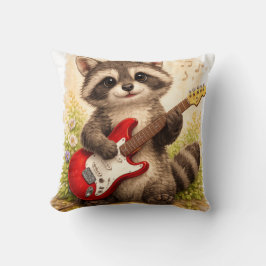 Cute Raccoon Playing Guitar Kawaii Animal Music Lo クッション