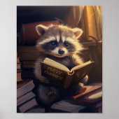 Cute Raccoon Reading a Book Poster ポスター (正面)