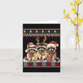 Cute Raccoon Santa Christmas Lights Ugly Xmas Swea カード (黄色い花)