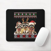 Cute Raccoon Santa Christmas Lights Ugly Xmas Swea マウスパッド (マウス)
