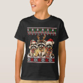 Cute Raccoon Santa Christmas Lights Ugly Xmas Swea Tシャツ (正面)