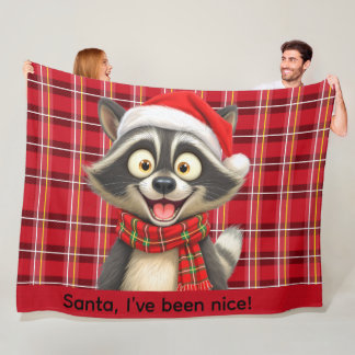 Cute Raccoon Santa I've been nice フリースブランケット