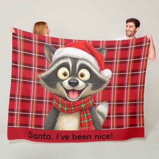 Cute Raccoon Santa I've been nice フリースブランケット (インサイチュ)