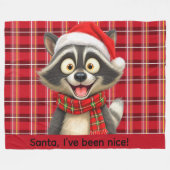 Cute Raccoon Santa I've been nice フリースブランケット (正面(横))