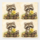 Cute Raccoon Sunflower Pattern Wallpaper 壁紙 (正面)