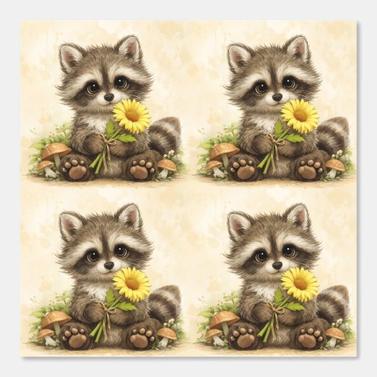 Cute Raccoon Sunflower Pattern Wallpaper 壁紙 (正面)