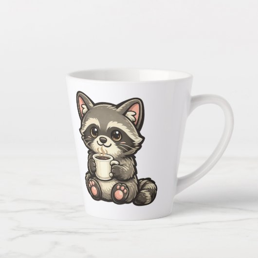 Cute Raccoon with Coffee – Cozy Kawaii Animal カフェラテマグ (右)