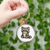 Cute Raccoon with Coffee – Cozy Kawaii Animal キーホルダー (手)