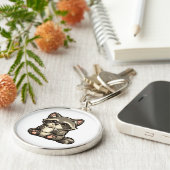 Cute Raccoon with Coffee – Cozy Kawaii Animal キーホルダー (側面)