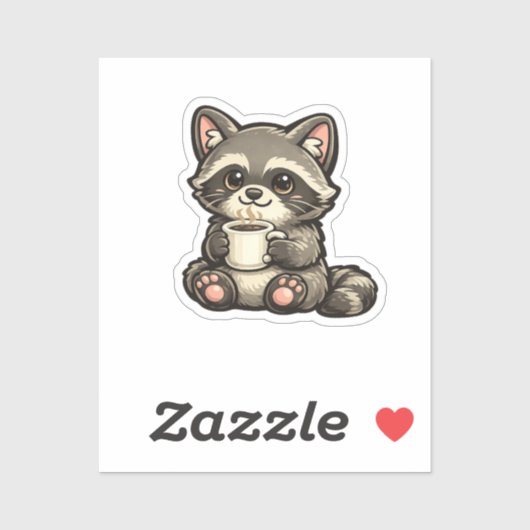 Cute Raccoon with Coffee – Cozy Kawaii Animal シール (シート)