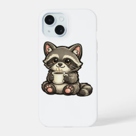 Cute Raccoon with Coffee – Cozy Kawaii Animal iPhone 15ケース