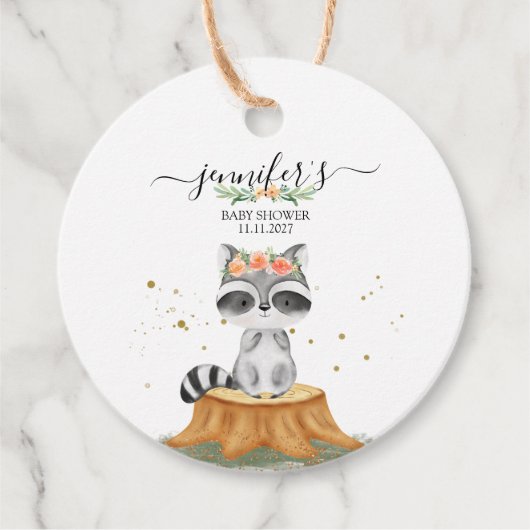 Cute Raccoon Woodland Baby Party フェイバータグ (正面)
