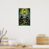 Cute Raccoons Holding Lantern Whimsical Forest Art ポスター (キッチン)
