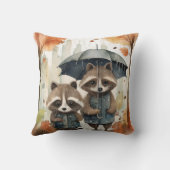 Cute Raccoons in the Rain クッション (裏面)