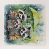 Cute Raccoons in the Rain ジグソーパズル (横)
