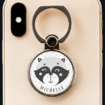 Cute Racoon Cartoon Kids Name スマートフォンリング<br><div class="desc">NewParkLane - Name Phone Grip for Kids, featuring a cute black and white racoon in watercolor, against a fun abstract patterned blush and white background. With a template for your name. Easy to customize in Zazzle with your own text for a personalized design. All text styles, colors & sizes can...</div>