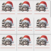 Cute Racoon in Santa Hat Christmas Labels シール (正面)