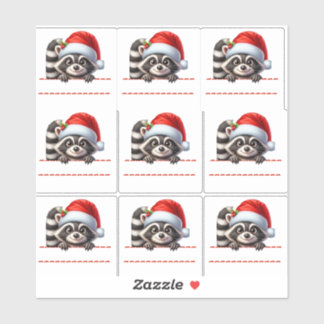 Cute Racoon in Santa Hat Christmas Labels シール