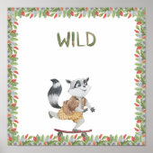 Cute Racoon On A Skateboard Wild Text Poster ポスター (正面)