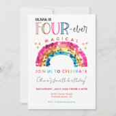 Cute Rainbow 4th birthday FOUR ever Magical 招待状 (正面)