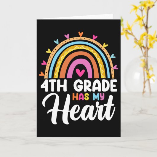 Cute Rainbow 4th Grade Has My Heart Teacher Valent カード (黄色い花)