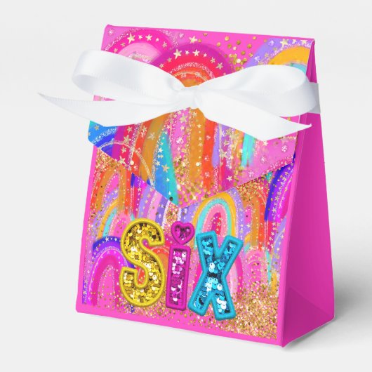 Cute Rainbow 6th Birthday Favor Box フェイバーボックス (正面サイド)
