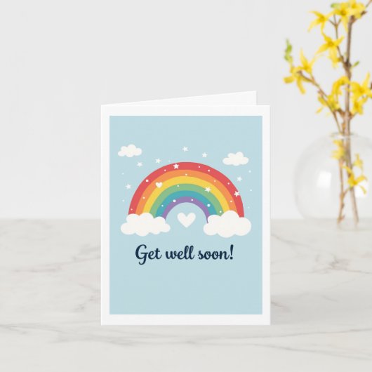 Cute Rainbow and Heart Get Well Soon Big Card カード (黄色い花)