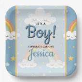 Cute Rainbow and Sleeping Cloud Baby Shower ペーパープレート (正面)