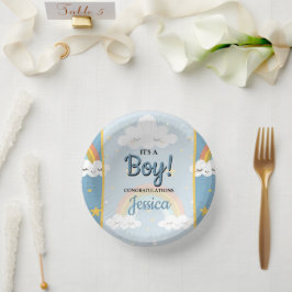 Cute Rainbow and Sleeping Cloud Baby Shower ペーパーボウル