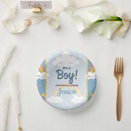 Cute Rainbow and Sleeping Cloud Baby Shower ペーパーボウル (ウェディング)