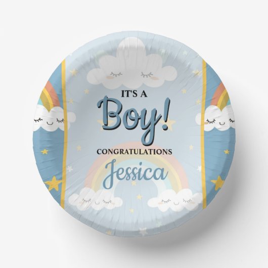Cute Rainbow and Sleeping Cloud Baby Shower ペーパーボウル (正面)