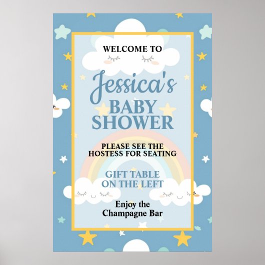 Cute Rainbow and Sleeping Cloud Baby Shower ポスター (正面)