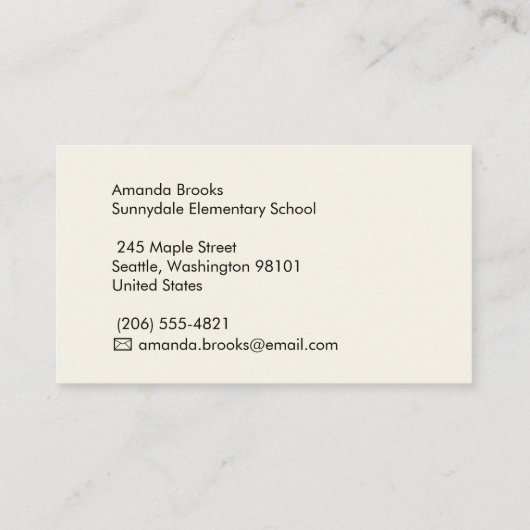 Cute Rainbow Apple  School Teacher Professor 名刺 (裏面)