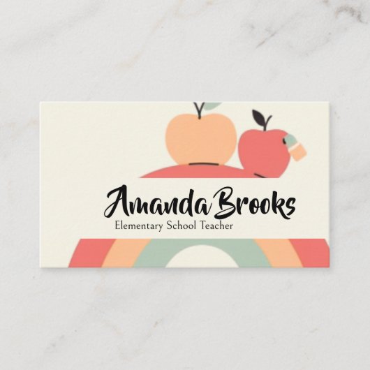 Cute Rainbow Apple School Teacher Professor 名刺 (正面)