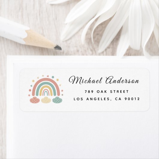 Cute Rainbow Baby Shower Return Address Label ラベル (インサイチュ)