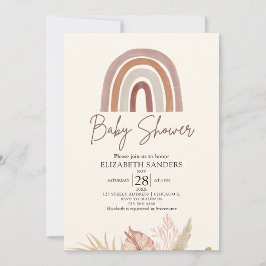 Cute Rainbow Boho Baby Shower 招待状 (正面)
