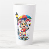 Cute Rainbow Bunny with Umbrella Design カフェラテマグ (正面)