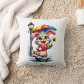 Cute Rainbow Bunny with Umbrella Design クッション (ブランケット)