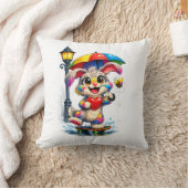 Cute Rainbow Bunny with Umbrella Design クッション (ブランケット)