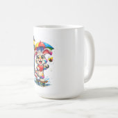 Cute Rainbow Bunny with Umbrella Design コーヒーマグカップ (正面右)