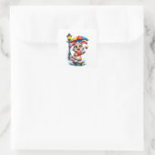 Cute Rainbow Bunny with Umbrella Design スクエアシール (バッグ)