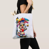 Cute Rainbow Bunny with Umbrella Design トートバッグ (クローズアップ)