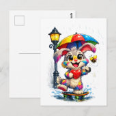 Cute Rainbow Bunny with Umbrella Design ポストカード (正面/裏面)