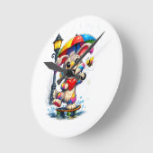 Cute Rainbow Bunny with Umbrella Design ラウンド壁時計 (傾斜)