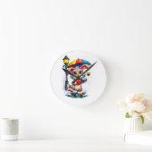 Cute Rainbow Bunny with Umbrella Design ラウンド壁時計 (ホーム)