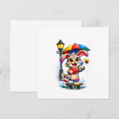 Cute Rainbow Bunny with Umbrella Design 招待状 (正面/裏面)